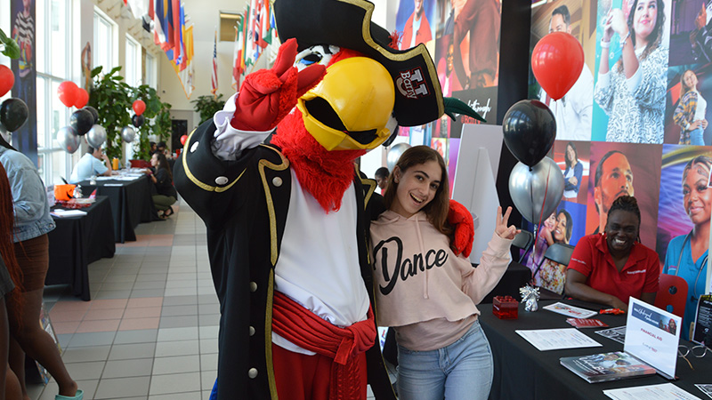 Bucky and student at Open House